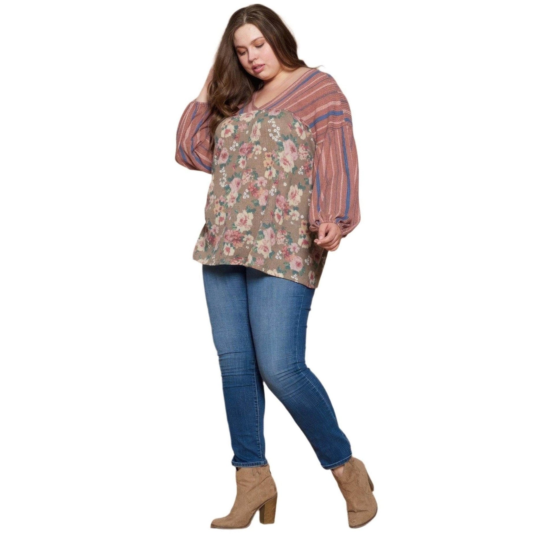 Floral Striped Printed Knit Top - VacationGrabs