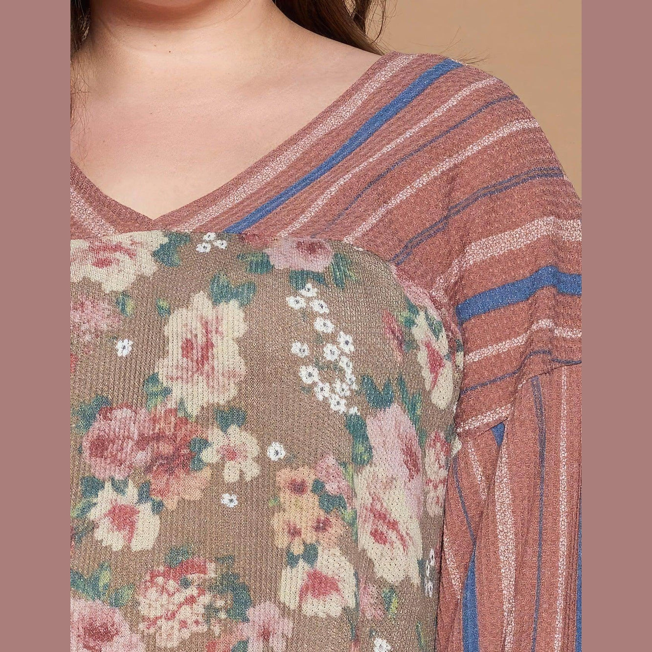 Floral Striped Printed Knit Top - VacationGrabs