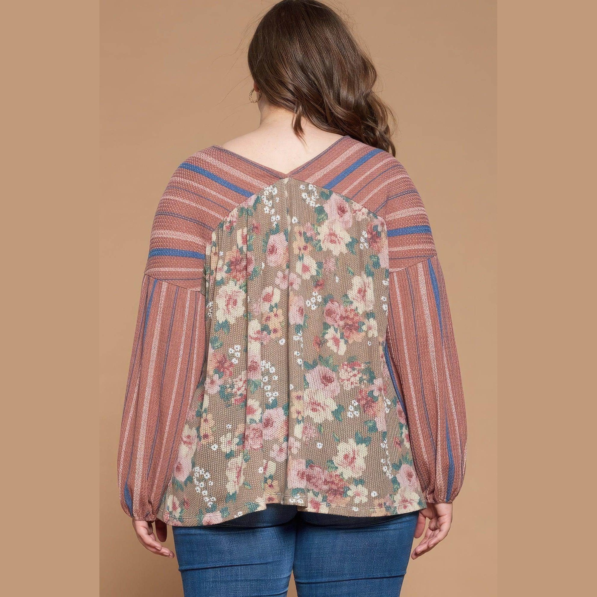 Floral Striped Printed Knit Top - VacationGrabs