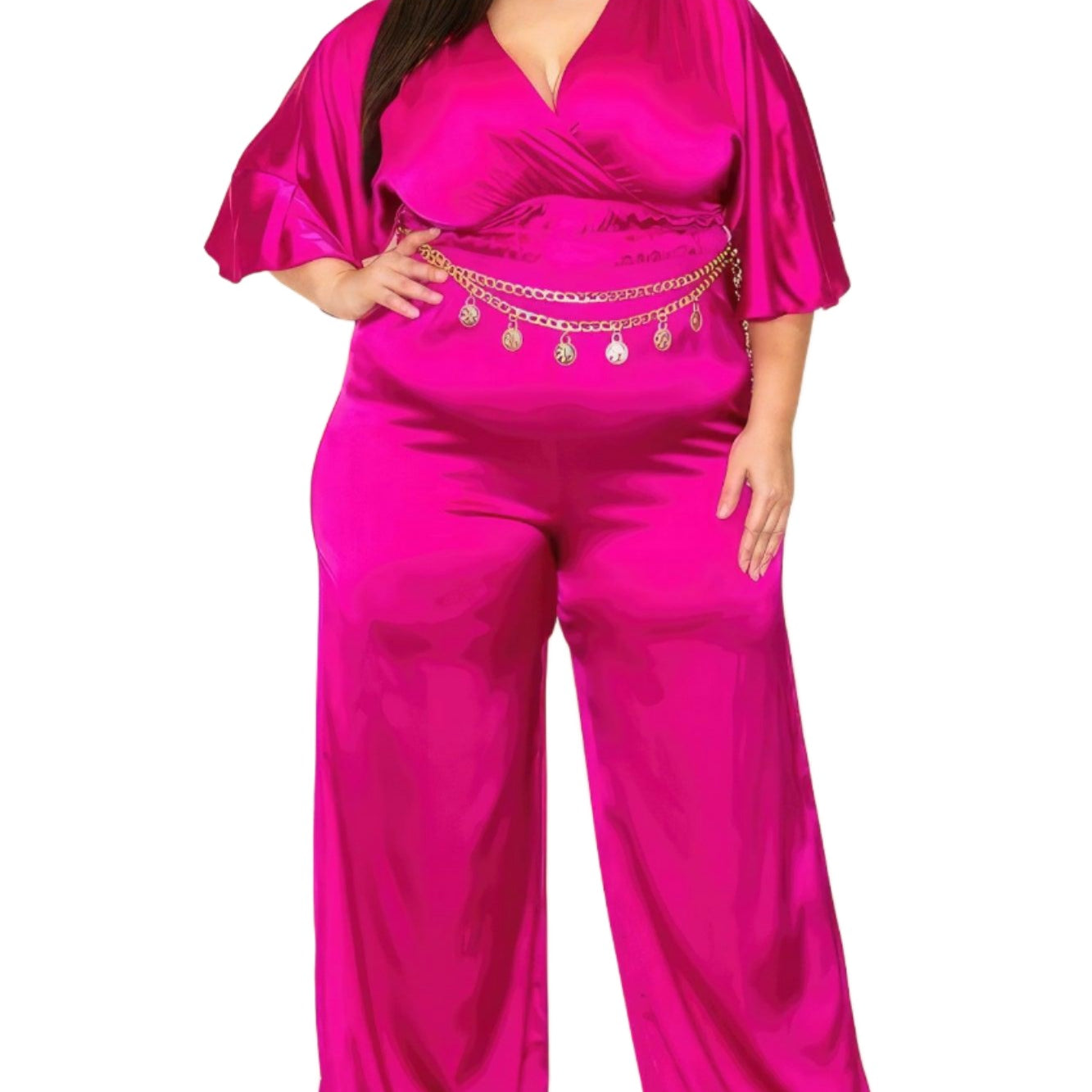 Women's Jumpsuits & Rompers Satin Wrap Front Short Sleeve Smocked Waist Jumpsuit