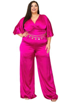 Women's Jumpsuits & Rompers Satin Wrap Front Short Sleeve Smocked Waist Jumpsuit