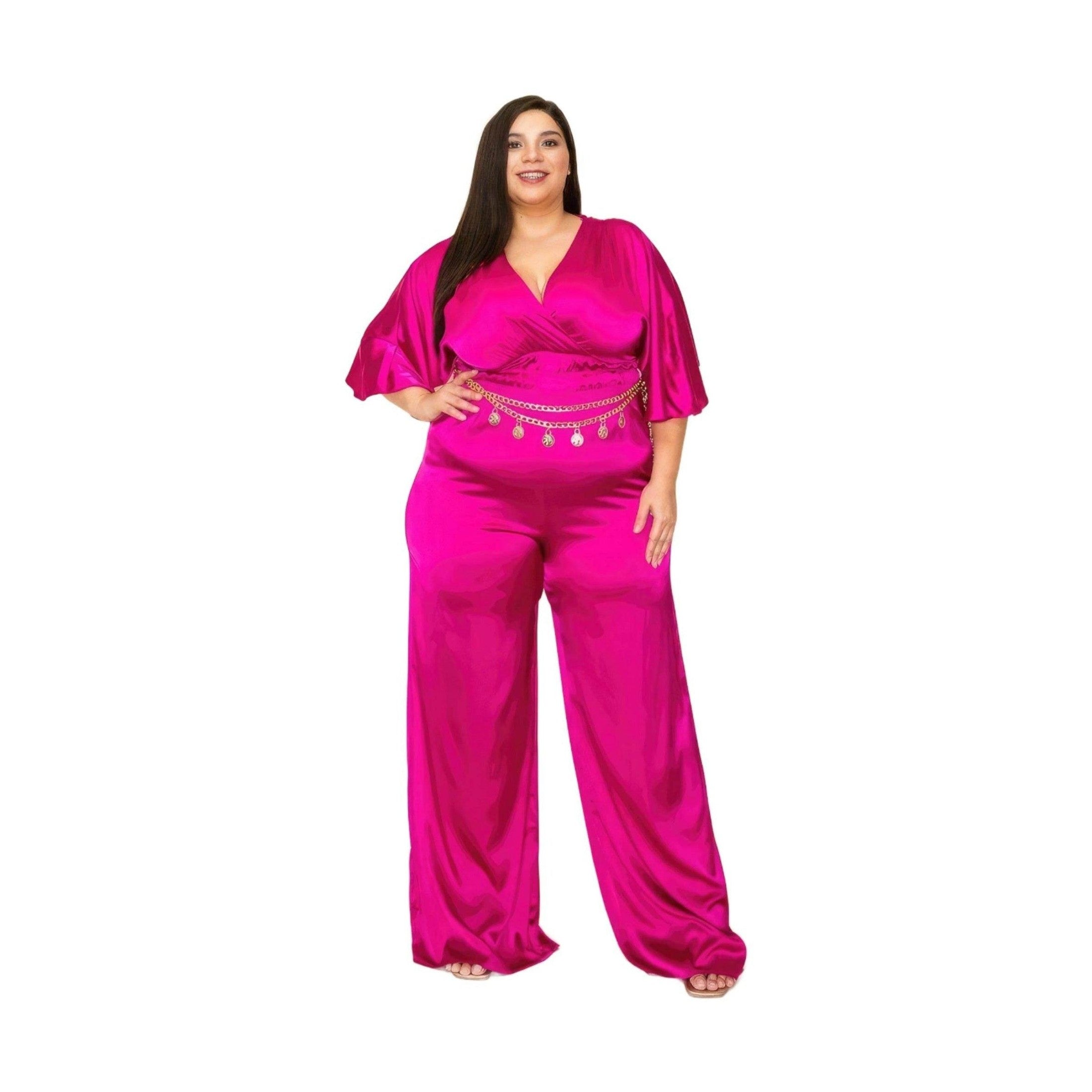 Satin Wrap Front Short Sleeve Smocked Waist Jumpsuit - VacationGrabs