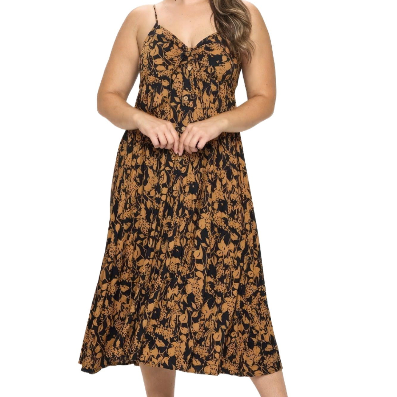 Women's Dresses Plus Botanical Print Front Tie Maxi Dress