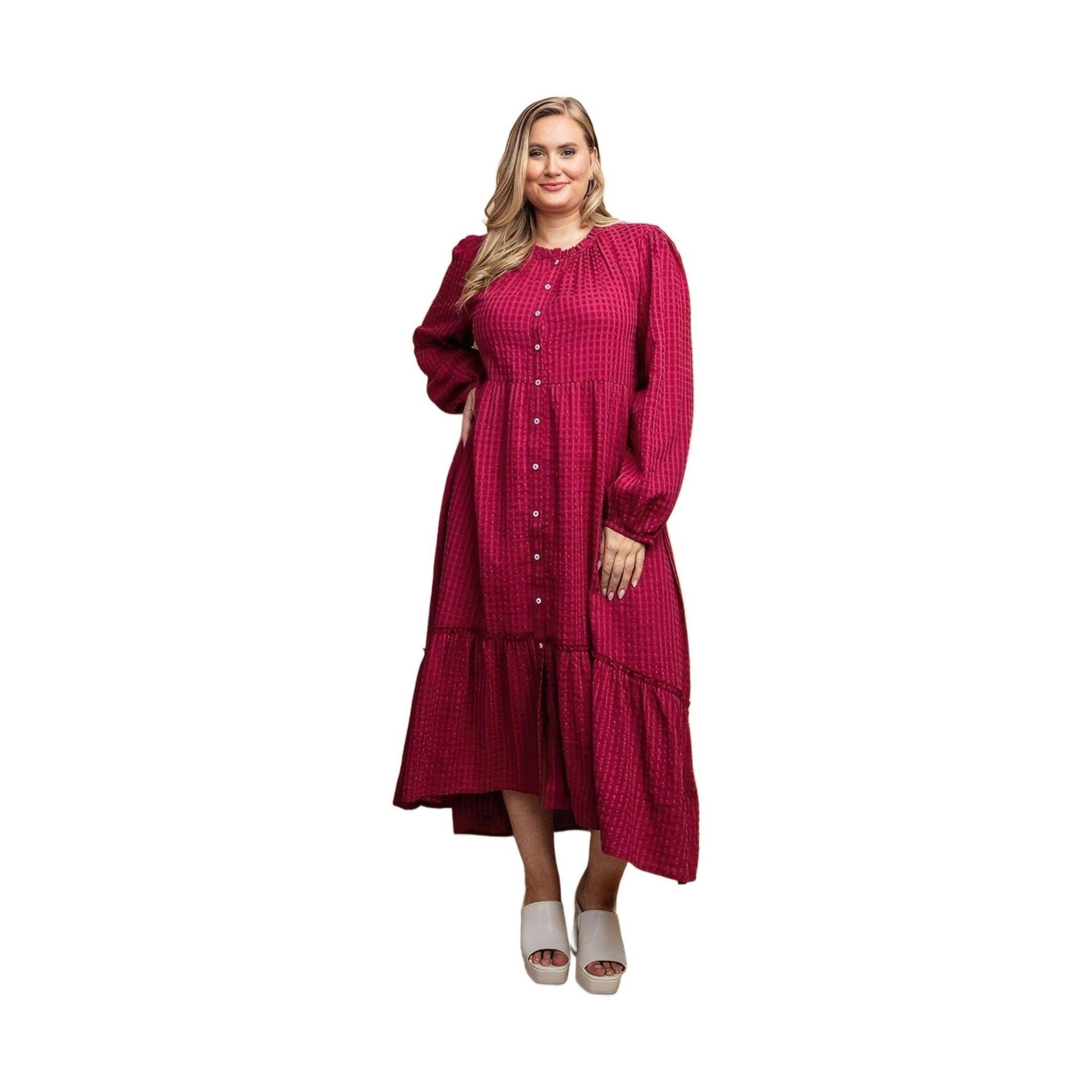 Plaid Button Down Hi - Low Hem Maxi Dress - VacationGrabs