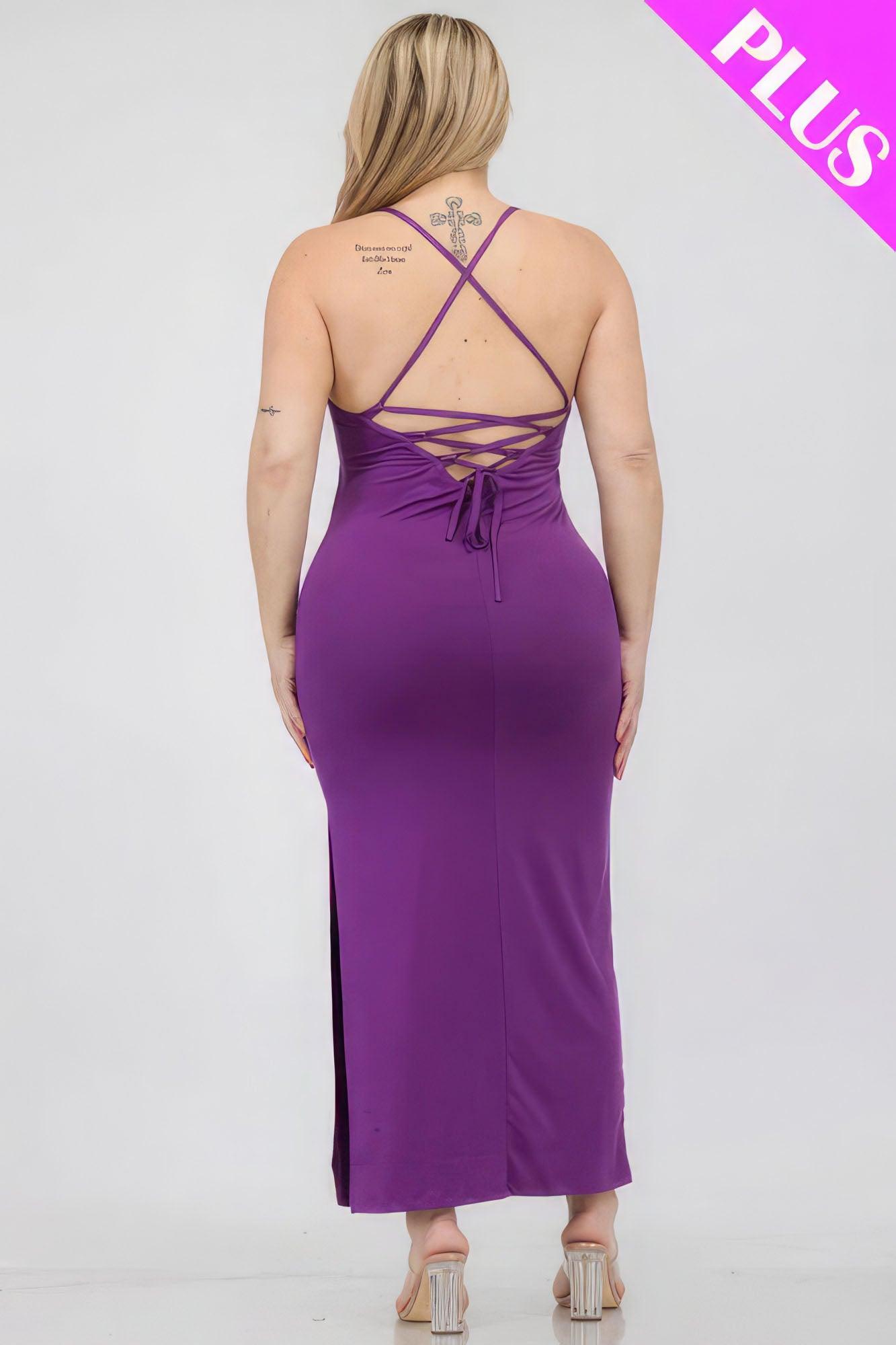 Plus Size Crisscross Back Split Thigh Maxi Dress – Viveda Boutique