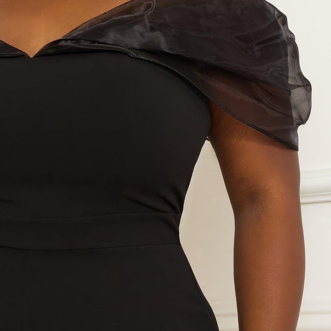 Women's Jumpsuits & Rompers Mesh Off The Shoulder Plus Size Jumpsuit -Black