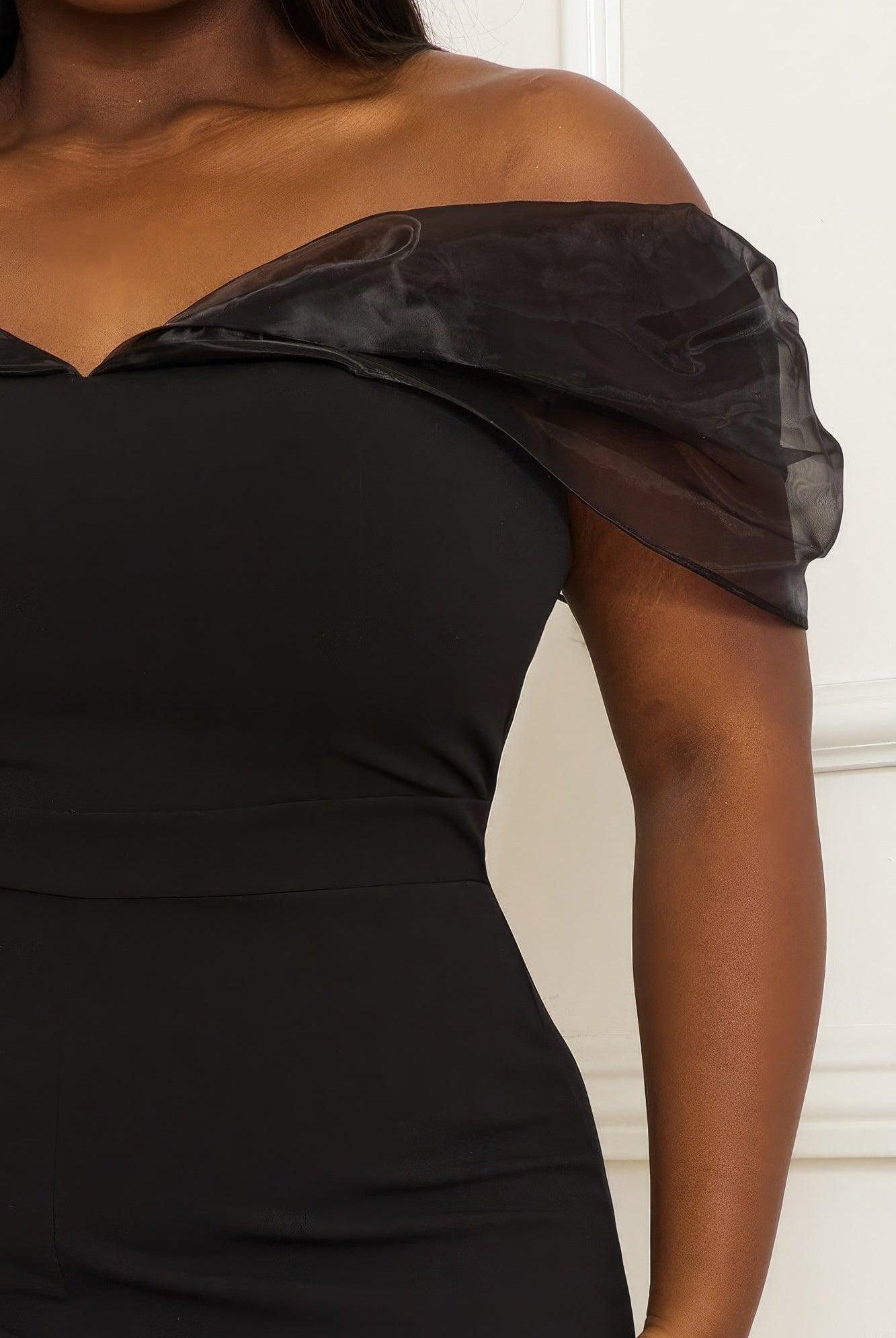 Women's Jumpsuits & Rompers Mesh Off The Shoulder Plus Size Jumpsuit -Black