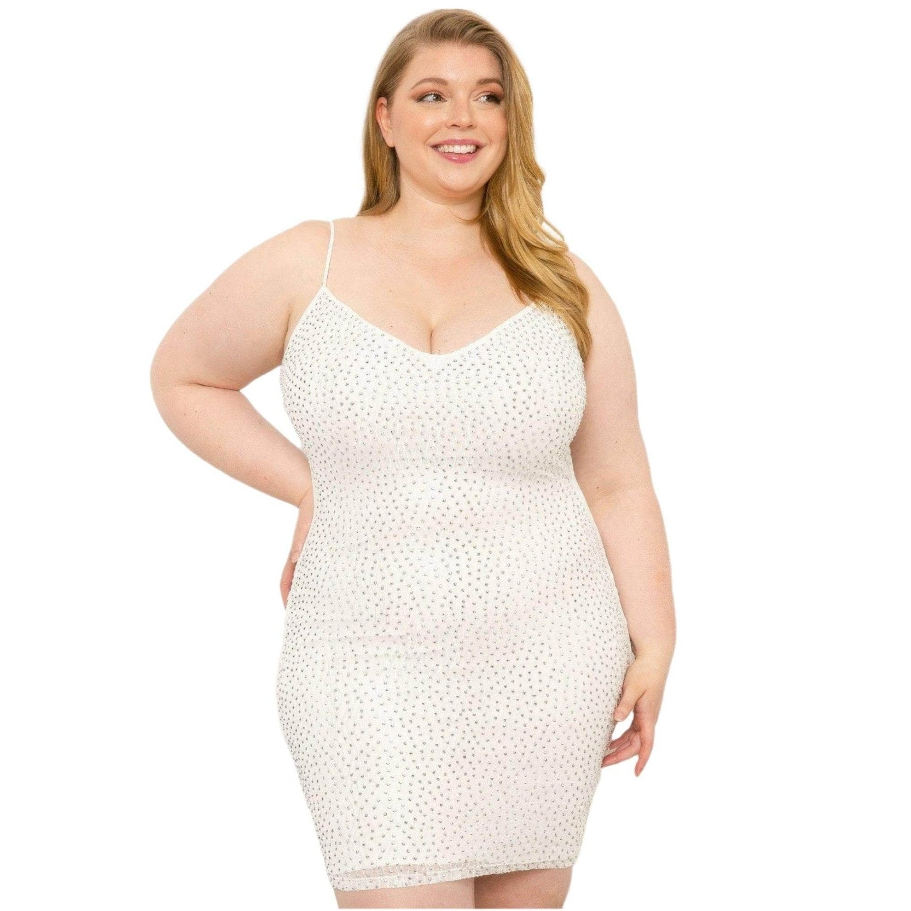 Rhinestone Body Plus Size Mini Dress - VacationGrabs