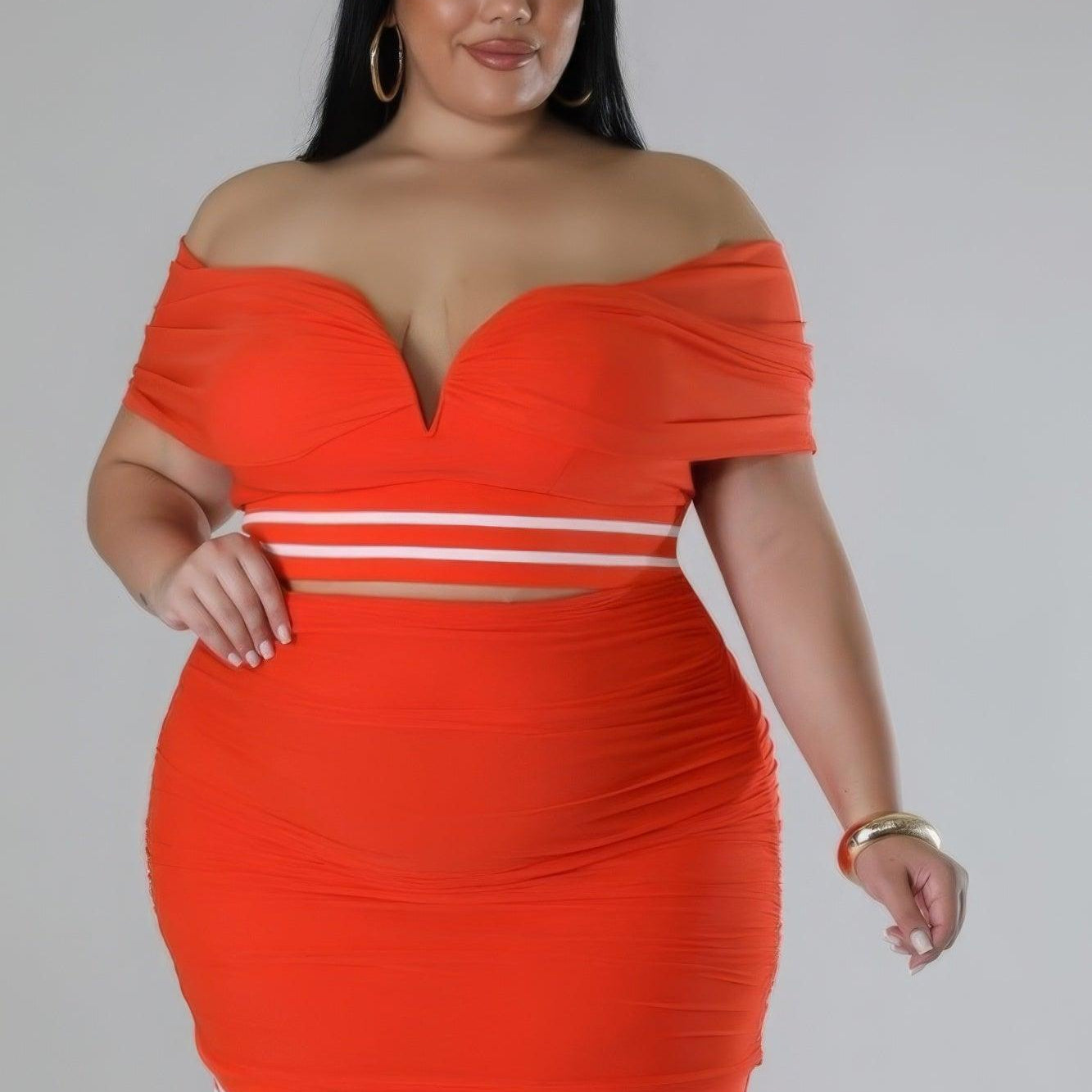 Women's Outfits & Sets Orange Two Piece Stretch Skirt Set