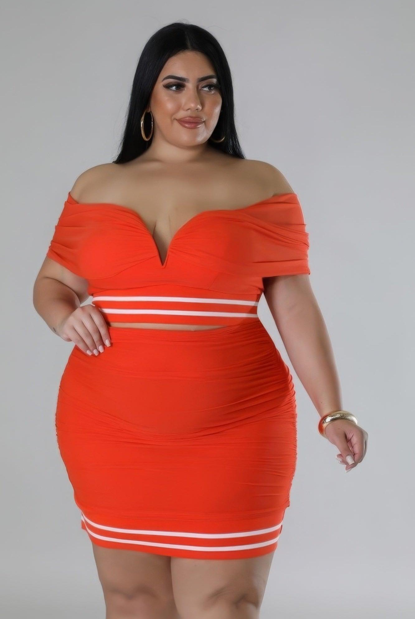 Women's Outfits & Sets Orange Two Piece Stretch Skirt Set