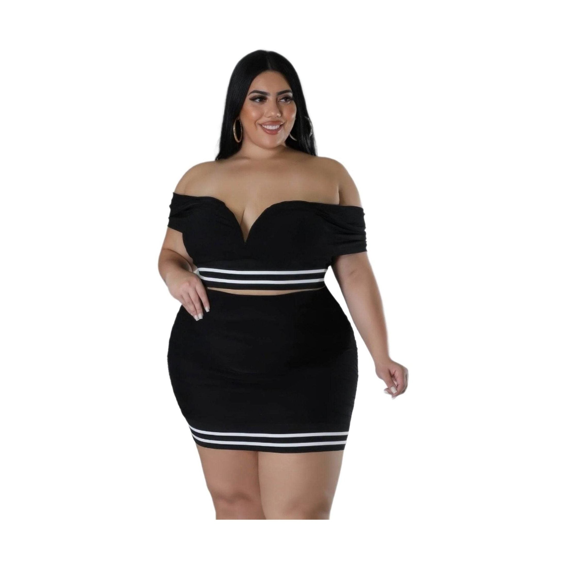 Black Two Piece Stretch Skirt Set - VacationGrabs