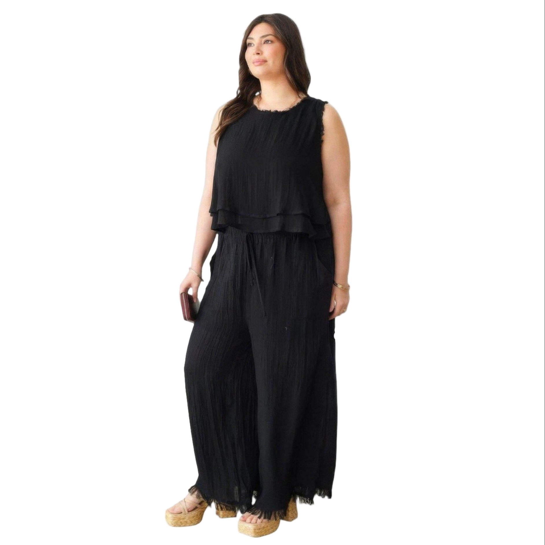 Plus Size Boho Sleeveless Frayed Hem Top - VacationGrabs