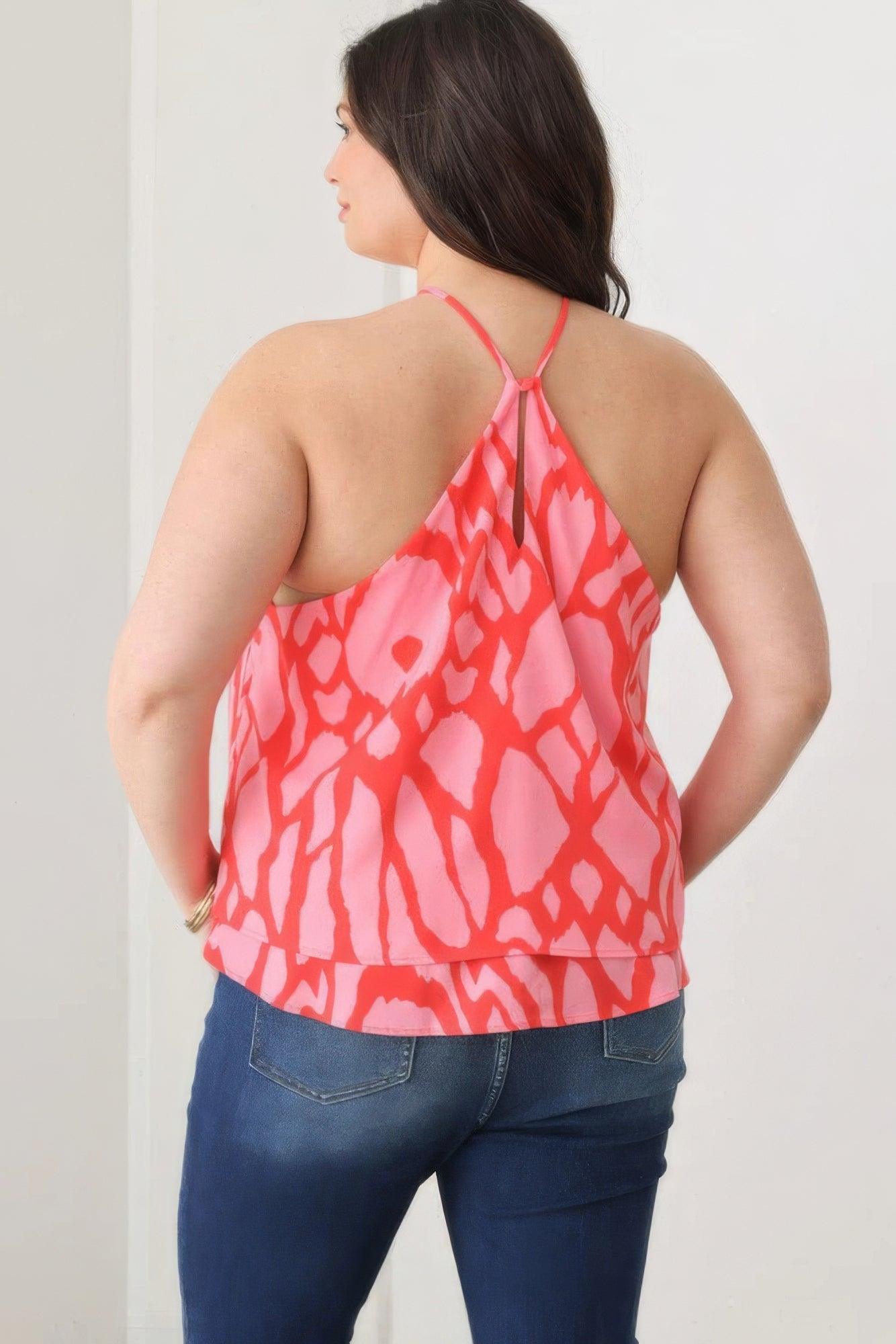 Women's Shirts - Tank Tops Plus Size Abstract Print Halter Ruffle Hem Top