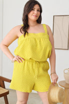 Women's Shorts Plus Size Textured Top Elastic Waist Short Sets - Yellow