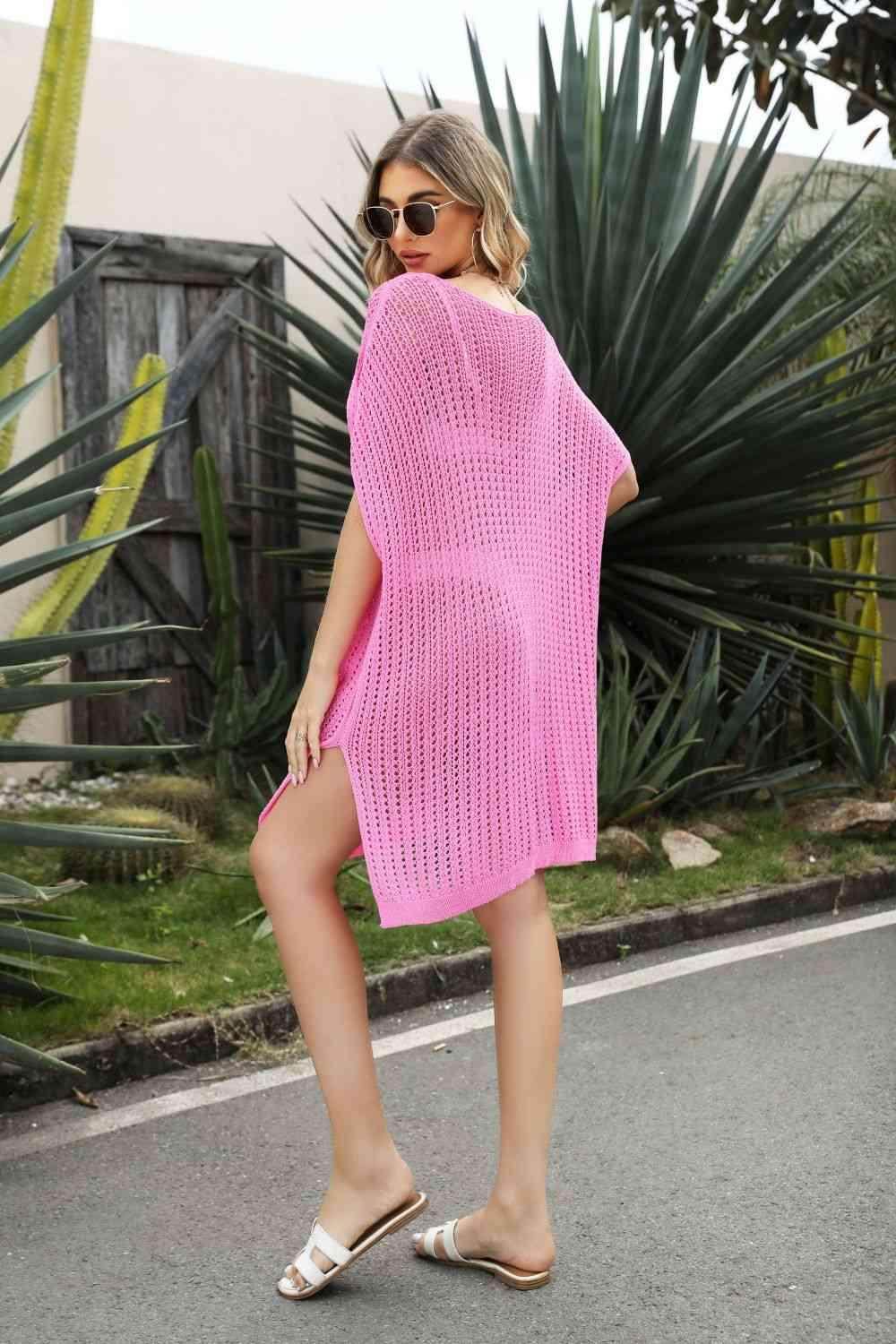 Openwork Side Slit Cover-Up Dress - VacationGrabs