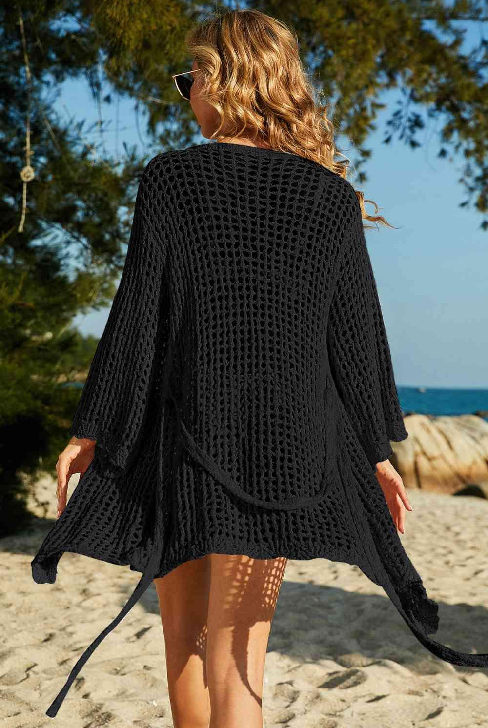 Women's Swimwear - Cover Ups Tie-Waist Openwork Crochet Cover Up