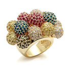 AAA crystal brass cocktail ring featuring a colorful cluster of sparkling stones in various sizes
