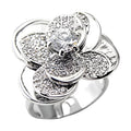 AAA grade crystal flower ring with intricate design and sparkling details for elegant women's jewelry