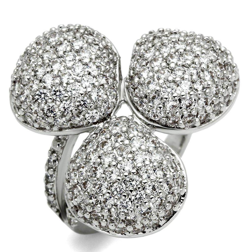 Stunning AAA grade crystal statement ring with a unique three-petal design, perfect for elegant occasions.
