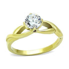 AAA grade cubic zirconia gold ring with a twist band design and sparkling centerpiece