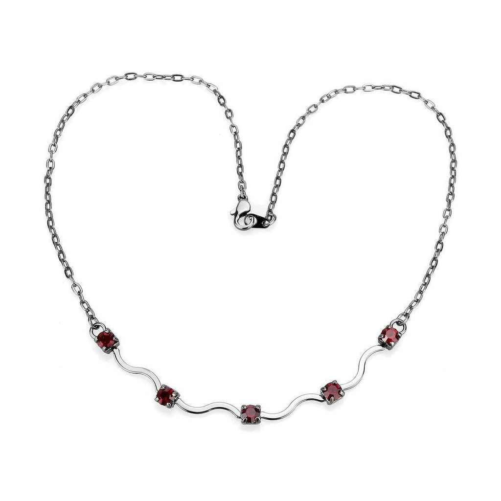 Elegant AAA grade CZ necklace with red stones and a wave design for women