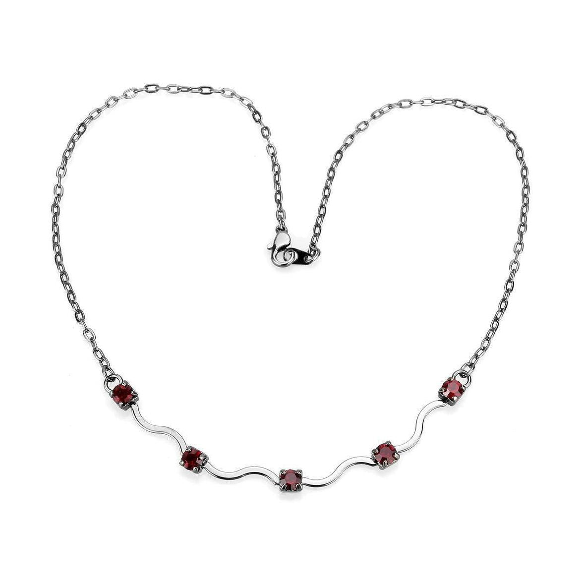 Elegant AAA grade CZ necklace with red stones and a wave design for women