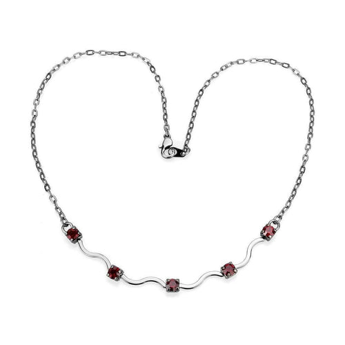 Elegant AAA grade CZ necklace with red stones and a wave design for women