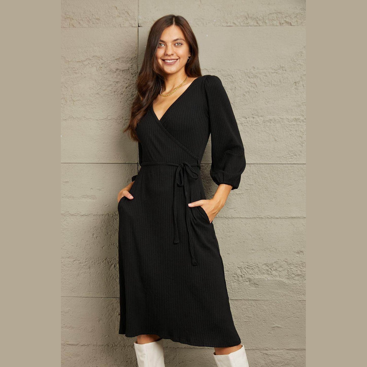Culture Code Full Size Surplice Flare Ruching Dress - VacationGrabs