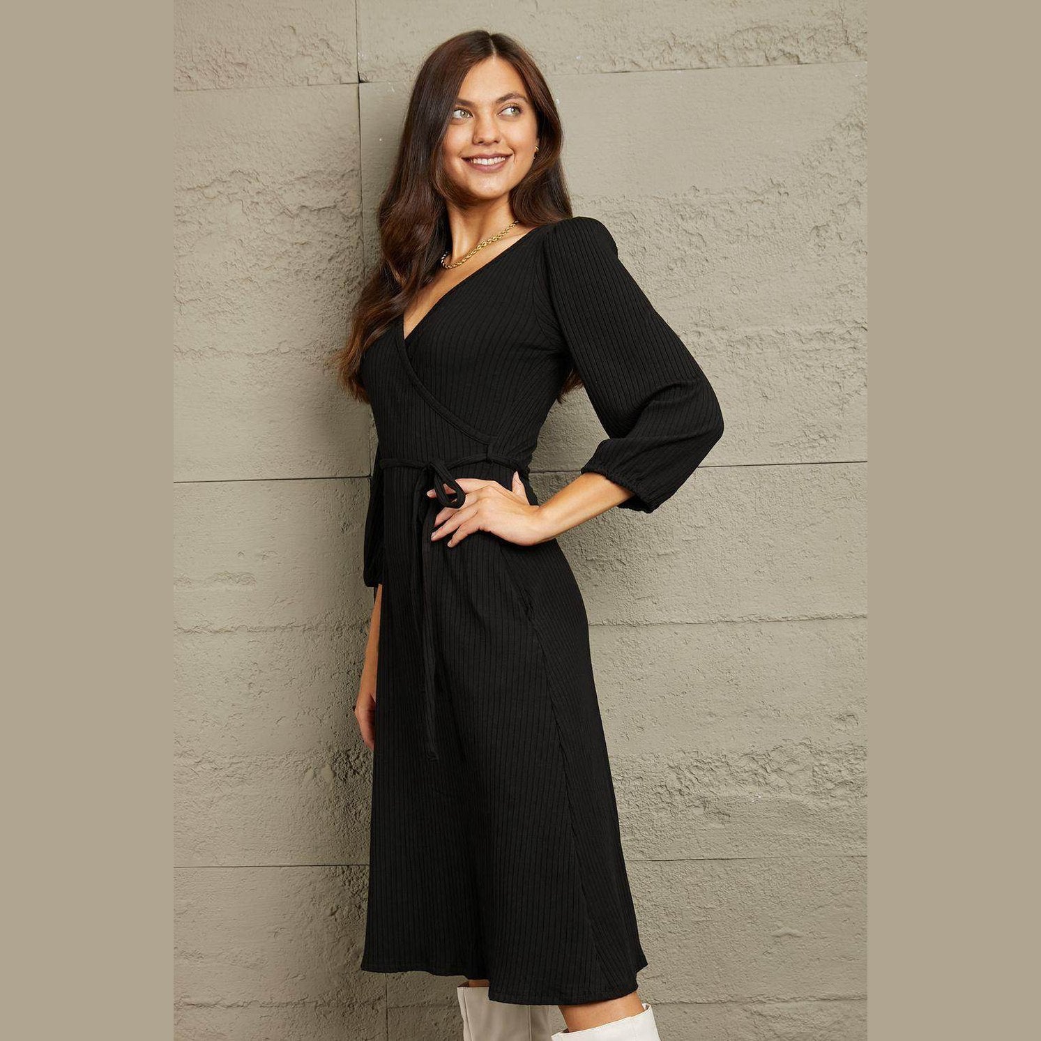 Culture Code Full Size Surplice Flare Ruching Dress - VacationGrabs