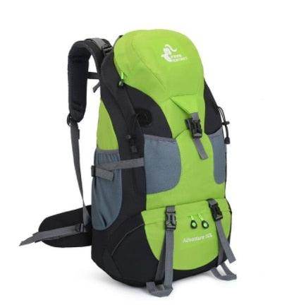 50 liter hiking backpack in green and black, designed for outdoor adventures with durable materials