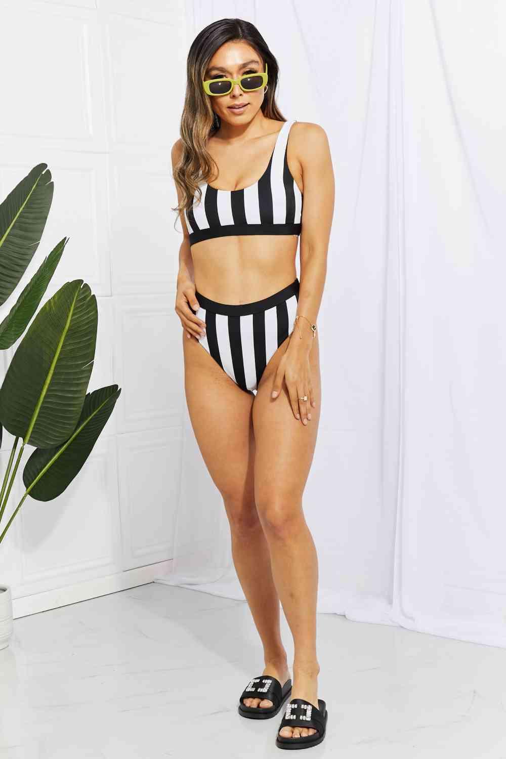 Women's Swimwear - 2PC Striped Tank High Waist Bikini