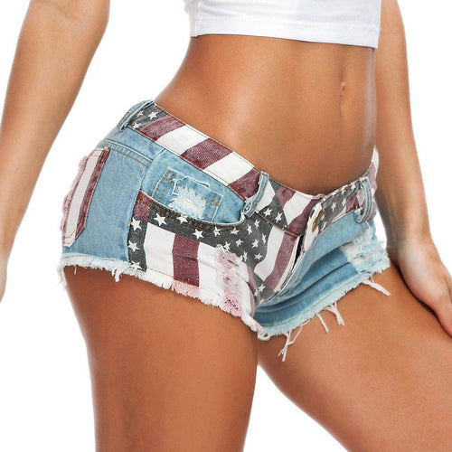 VacationGrabs American flag denim shorts with a stylish distressed design for summer outings