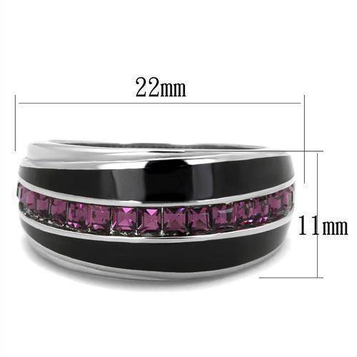 Stylish amethyst crystal rings for women featuring dark contrasting bands and sparkling gemstones