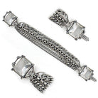 Elegant antique brass jewelry for women featuring a unique chain bracelet with sparkling stones