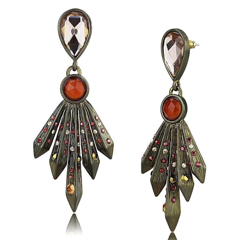 Stylish antique copper brass earrings featuring colorful gemstones and a unique design