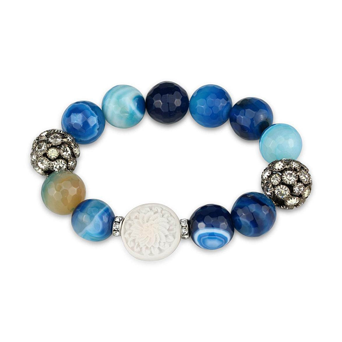 Handcrafted antique silver bracelet with onyx and multi-colored gemstone beads for a stylish look