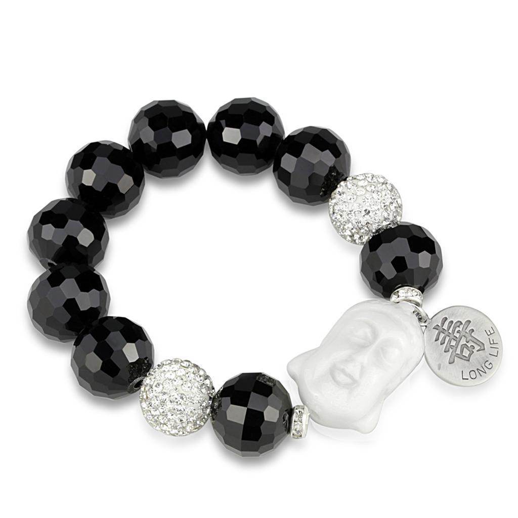 Antique silver white metal bracelet featuring black beads and a Buddha charm for a unique jewelry piece
