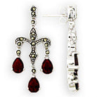 Antique tone drop earrings for women featuring red gemstones and intricate design details