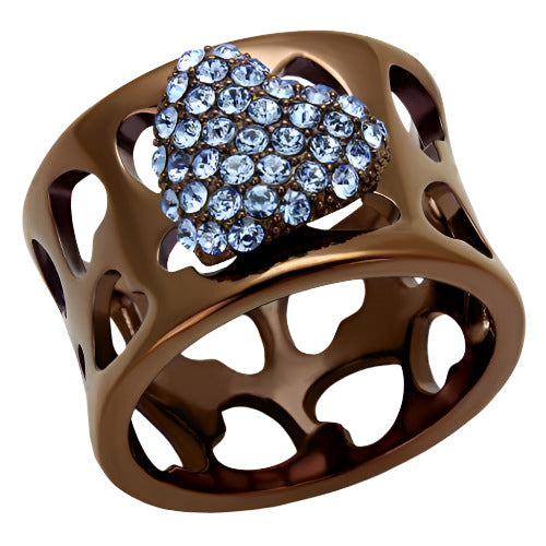 Stylish aquamarine crystal ring with a heart-shaped design and intricate cutout detailing