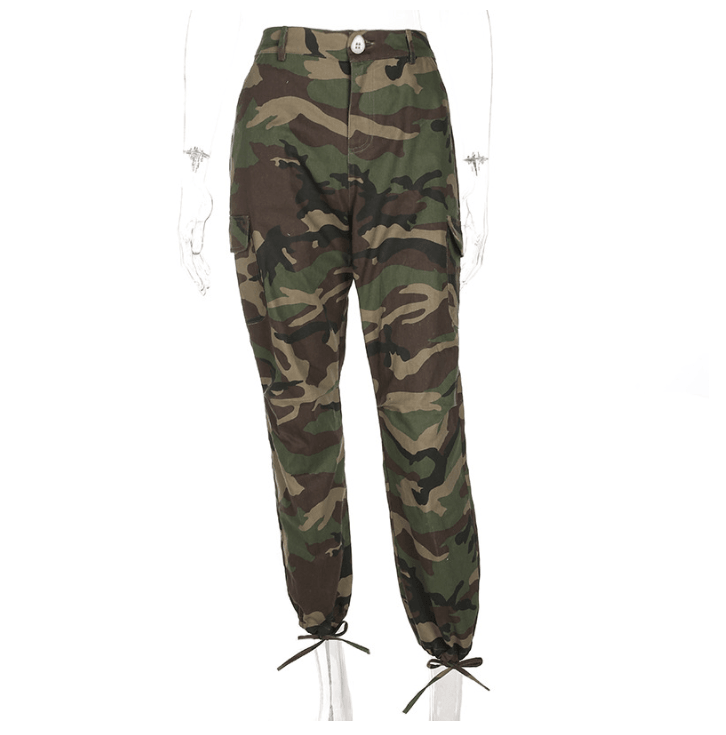 Women's Pants Army Green Camouflage Drawstring Hem Cargo Pants