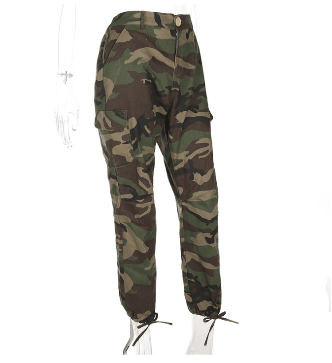 Women's Pants Army Green Camouflage Drawstring Hem Cargo Pants