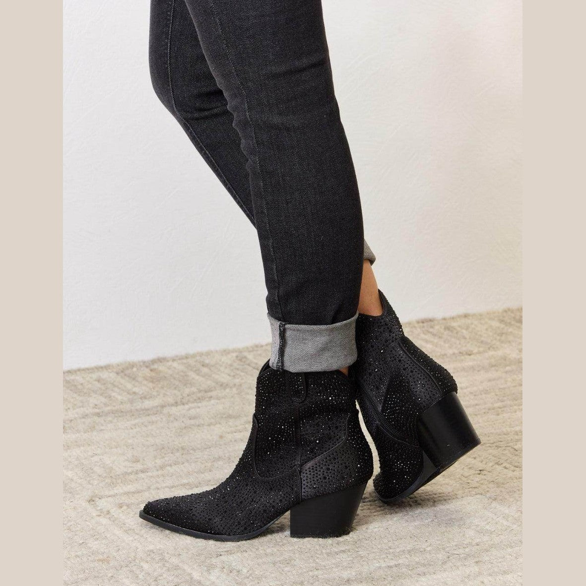 East Lion Corp Rhinestone Ankle Cowboy Boots - VacationGrabs