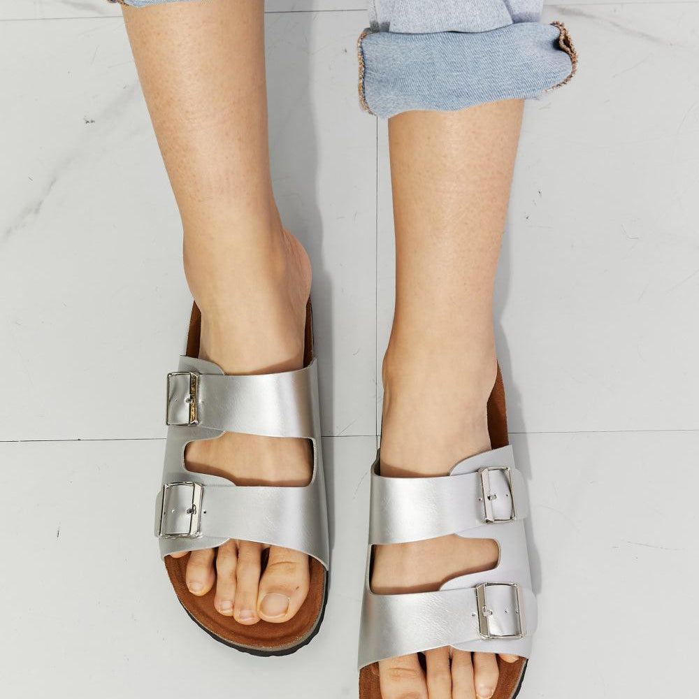 Women's Shoes - Sandals Double-Banded Slide Sandals Silver
