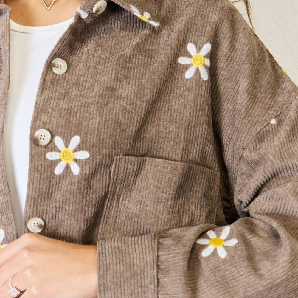 Women's Shirts J.NNA Flower Pattern Corduroy Button Down Shirt