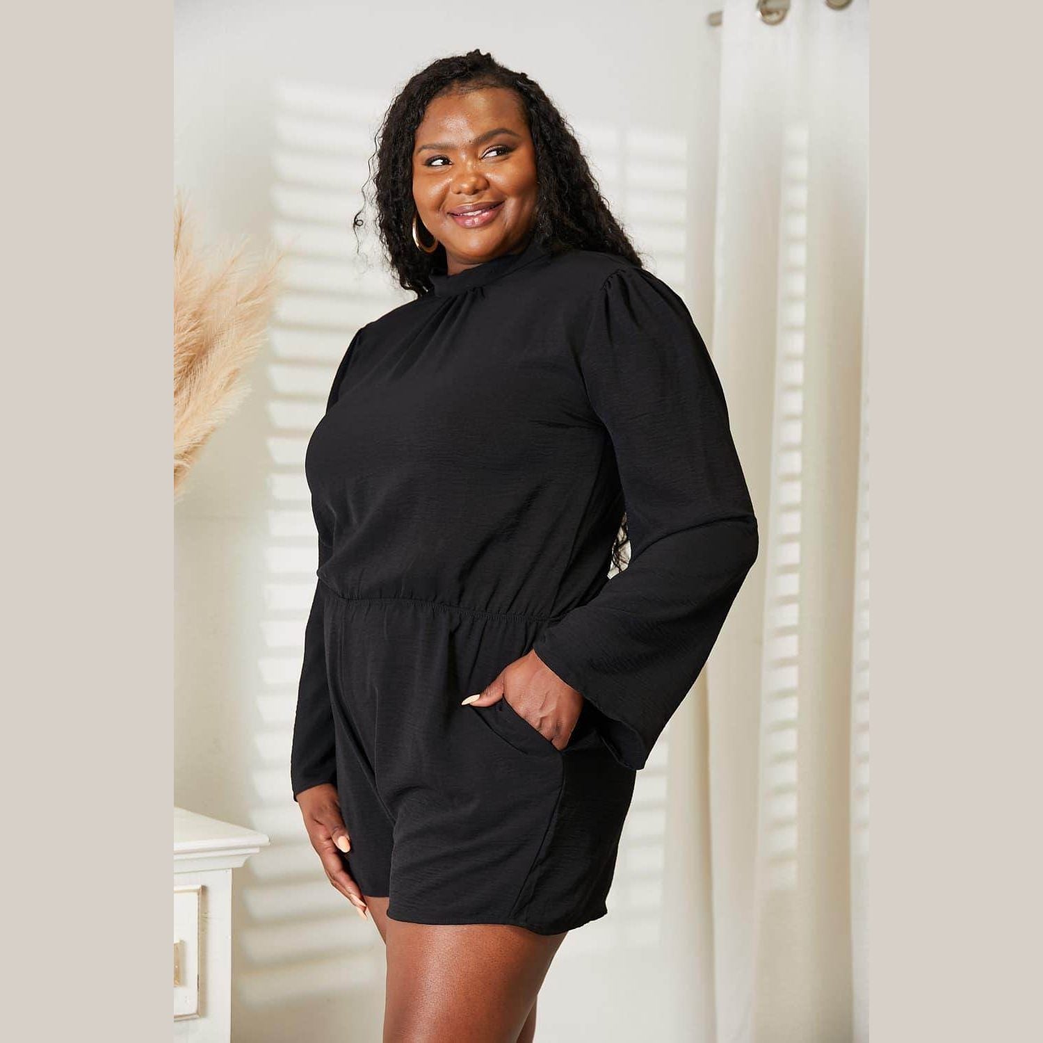 Culture Code Full Size Open Back Romper with Pockets - VacationGrabs