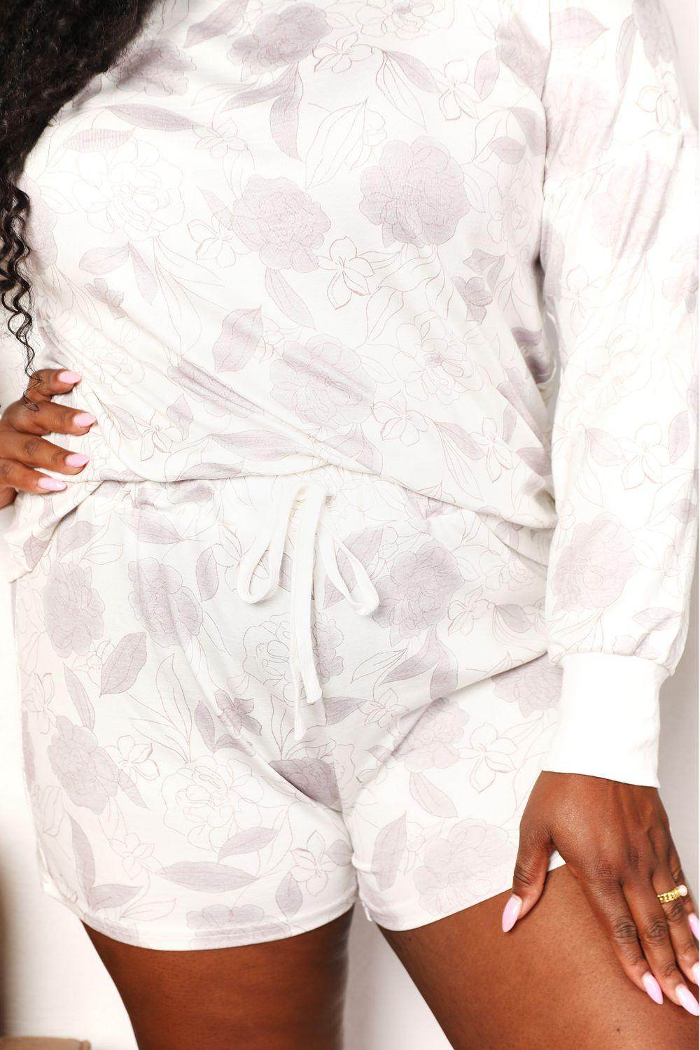 Double Take Floral Long Sleeve Top and Shorts Loungewear - VacationGrabs