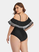 Women's Swimwear - 1PC Plus Size Striped Cold-Shoulder One-Piece Swimsuit