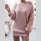 Trendsi Women's Balloon Sleeve Dress in Soft Pink Knit for a Casual and Cozy Look