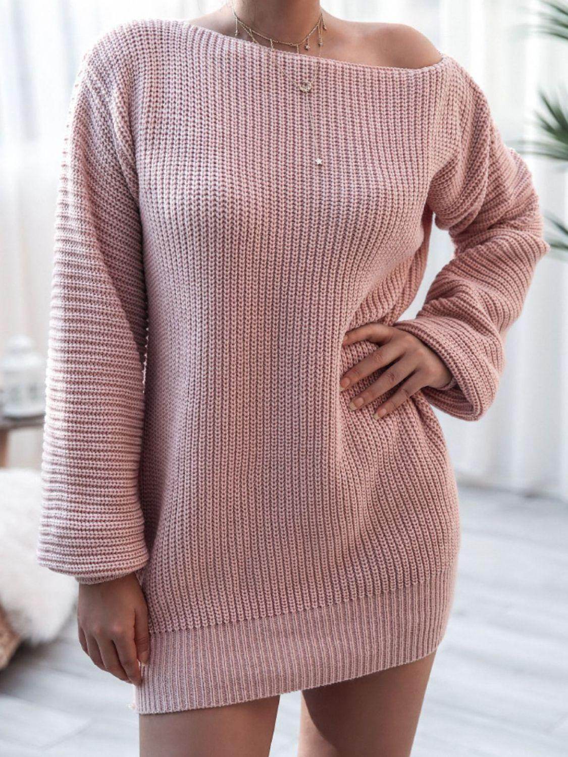 Trendsi women's oversized balloon sleeve dress in soft pink with a cozy knit texture