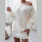 Trendsi Women's Balloon Sleeve Dress in Soft White Knit for Stylish Casual Wear